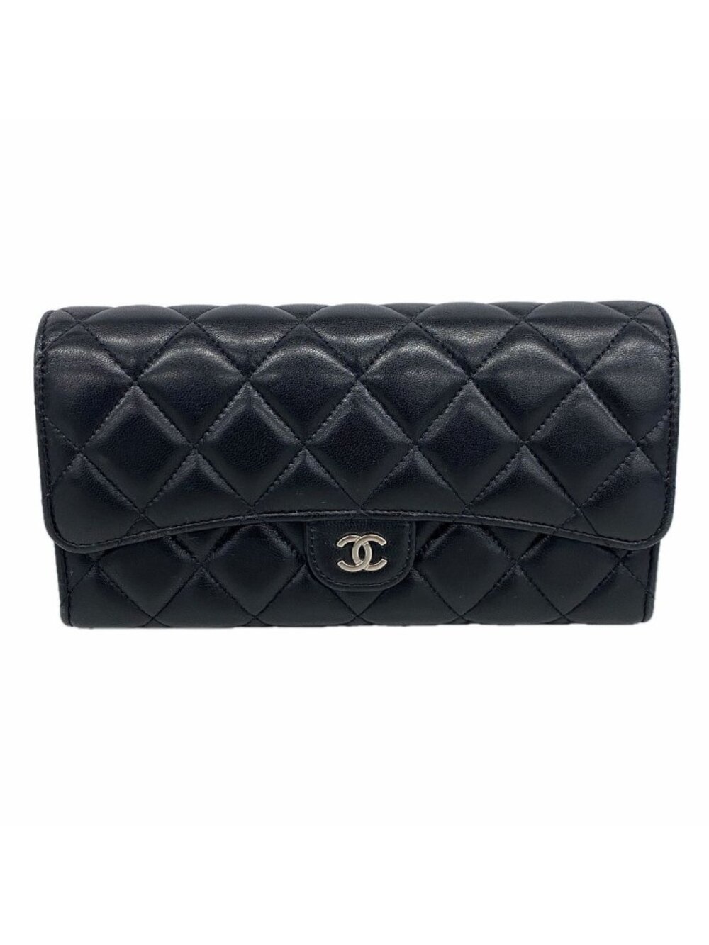 Chanel Wallet Quilted Lambskin Black Silver